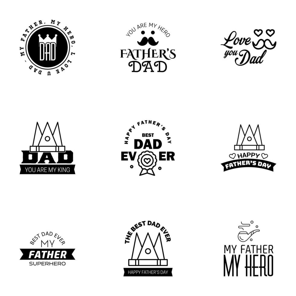 Happy fathers day 9 Black vintage retro type font Illustrator eps10 Editable Vector Design Elements