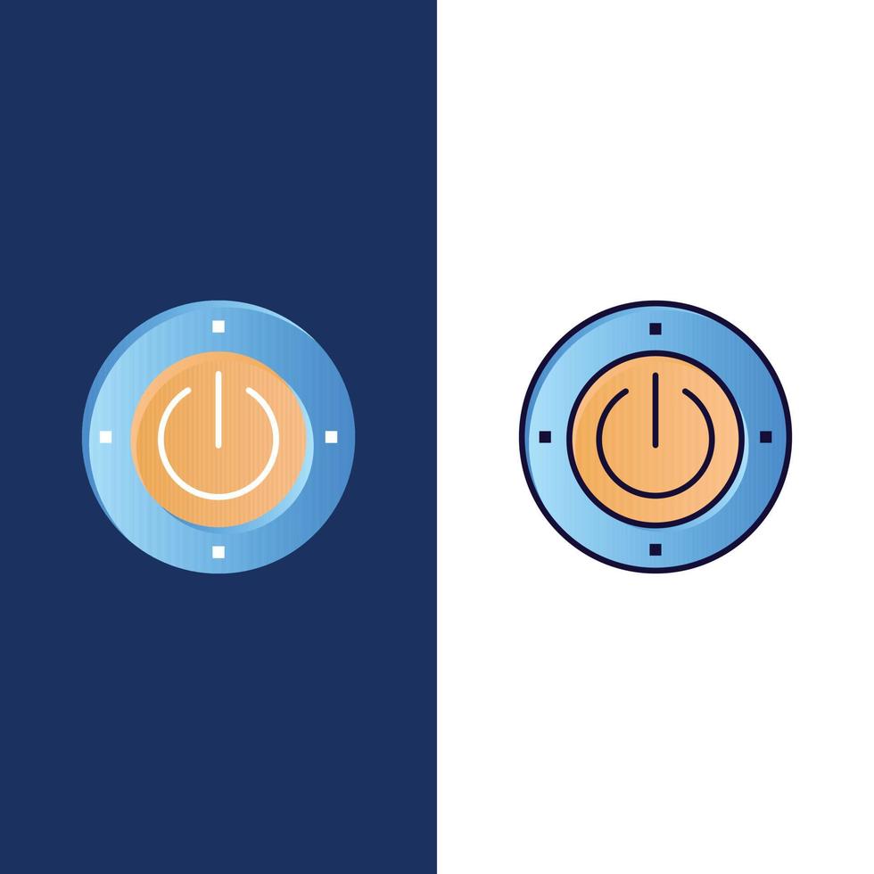 iconos de computación de potencia de energía de electricidad plano y conjunto de iconos llenos de línea vector fondo azul