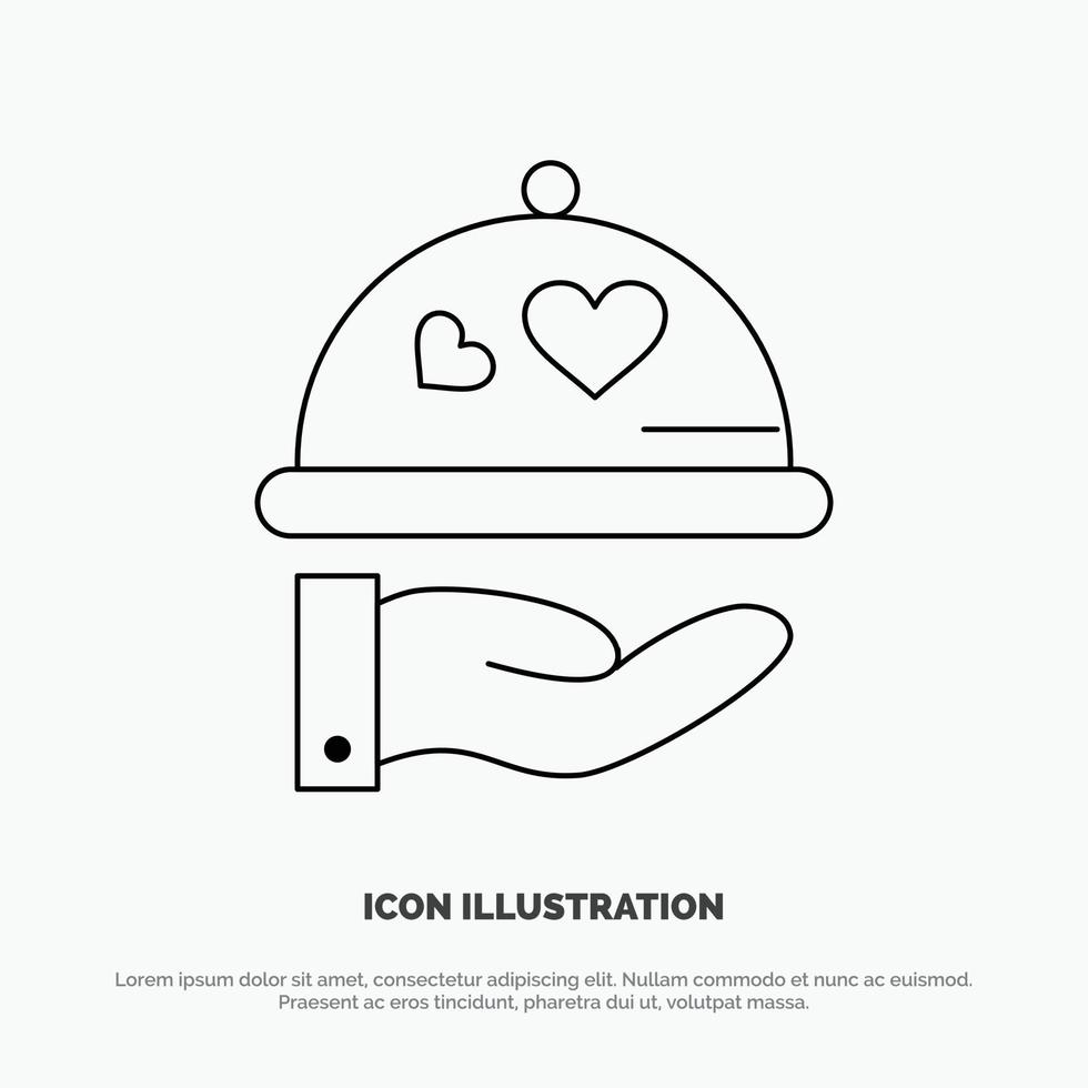 Dish Love Wedding Heart Line Icon Vector