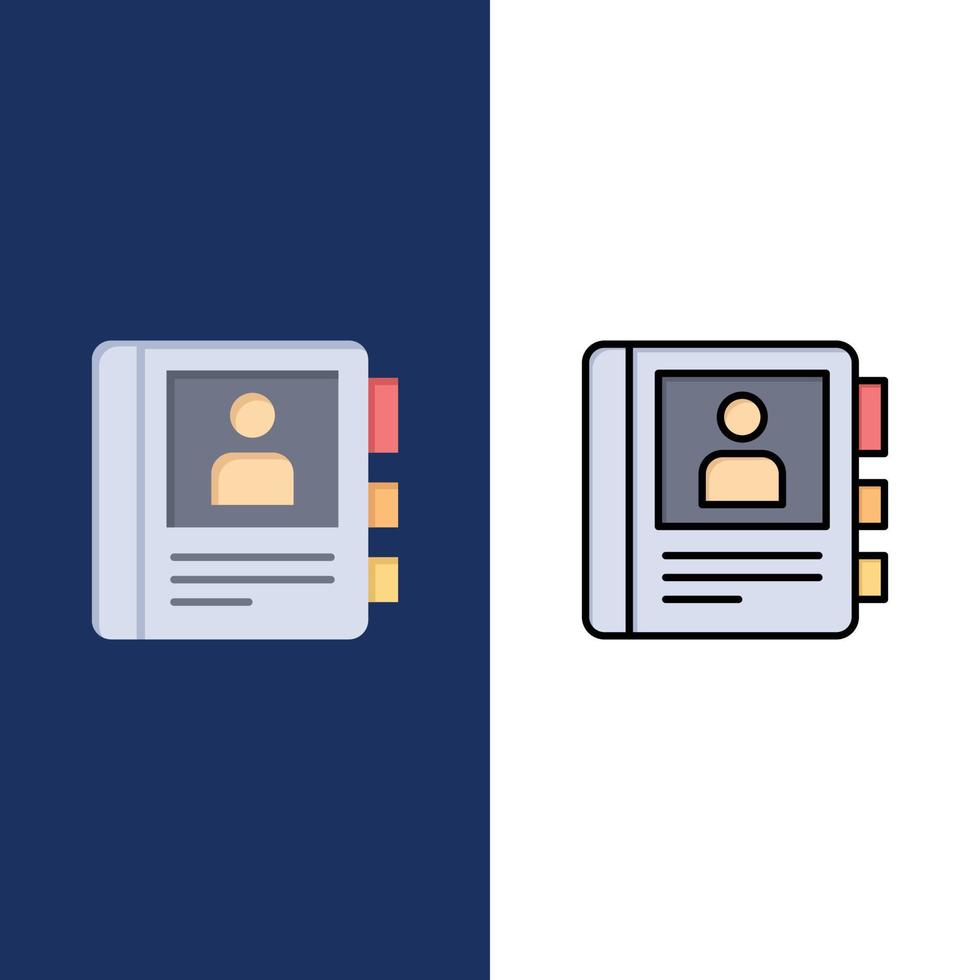 Phone Book Diary Info  Icons Flat and Line Filled Icon Set Vector Blue Background