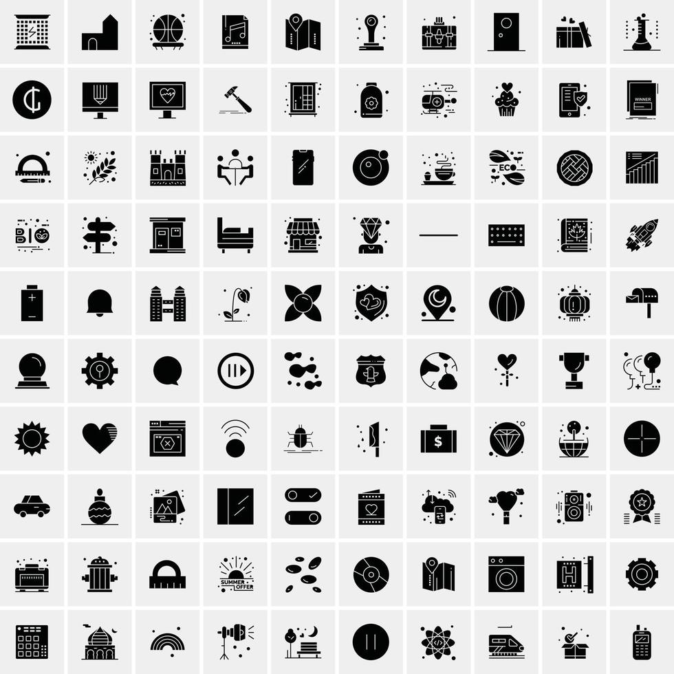 Set of 100 Universal Solid Icons vector