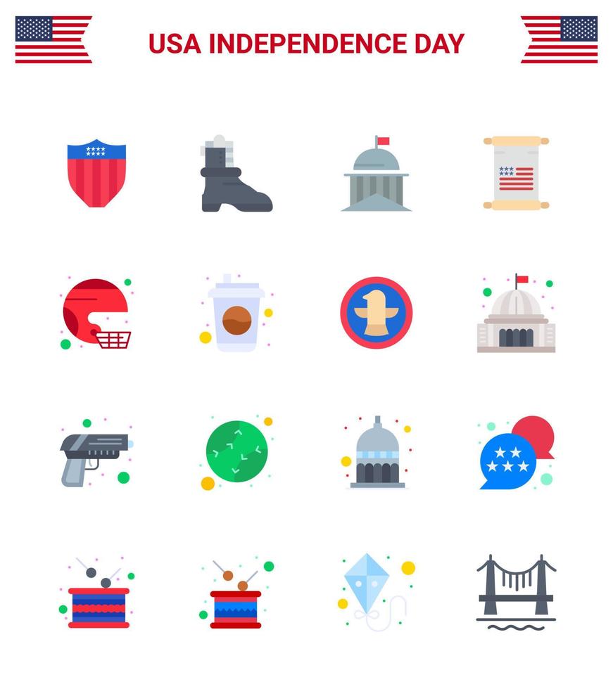 4 de julio estados unidos feliz día de la independencia icono símbolos grupo de 16 pisos modernos de fútbol bandera de estados unidos desplazamiento americano editable día de estados unidos elementos de diseño vectorial vector