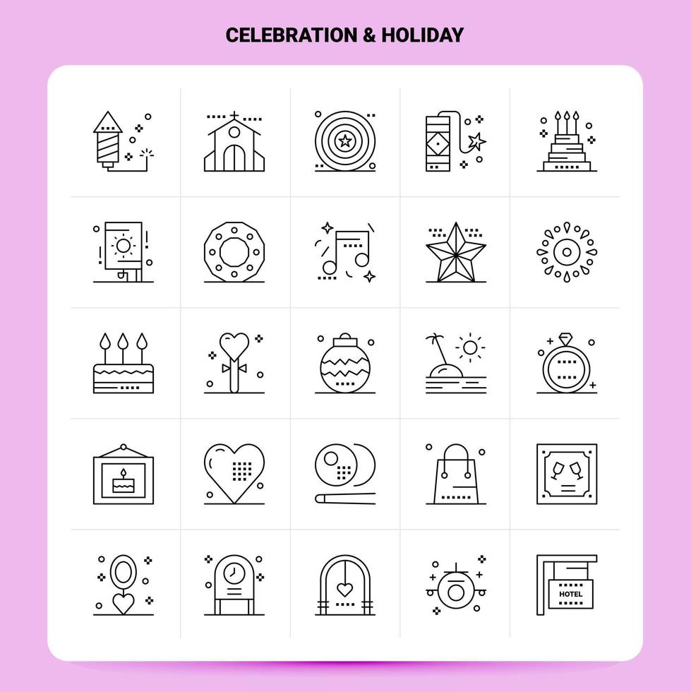 OutLine 25 Celebration Holiday Icon set Vector Line Style Design Black Icons Set Linear pictogram pack Web and Mobile Business ideas design Vector Illustration