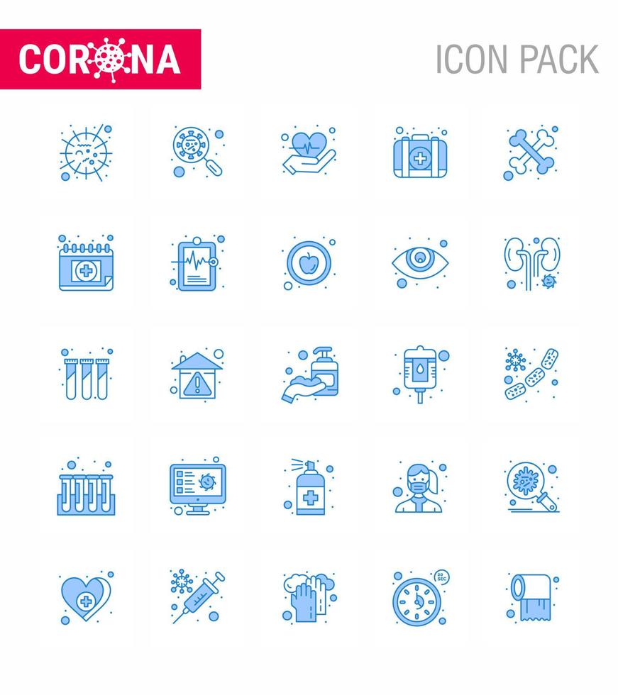 Covid19 icon set for infographic 25 Blue pack such as case kit interfac emergency heart viral coronavirus 2019nov disease Vector Design Elements