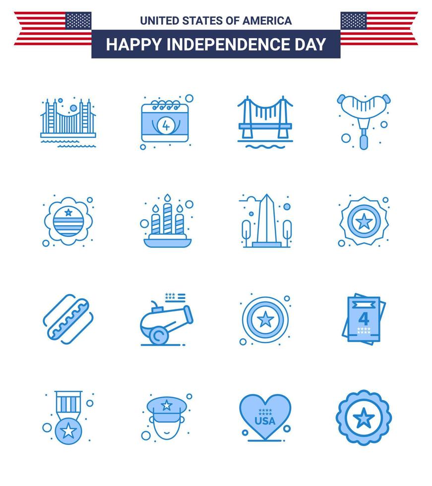 Happy Independence Day 16 Blues Icon Pack for Web and Print country frankfurter date food city Editable USA Day Vector Design Elements