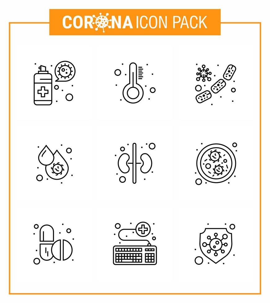 Novel Coronavirus 2019nCoV 9 Line icon pack platelets dengue bacterium blood virus blood viral coronavirus 2019nov disease Vector Design Elements