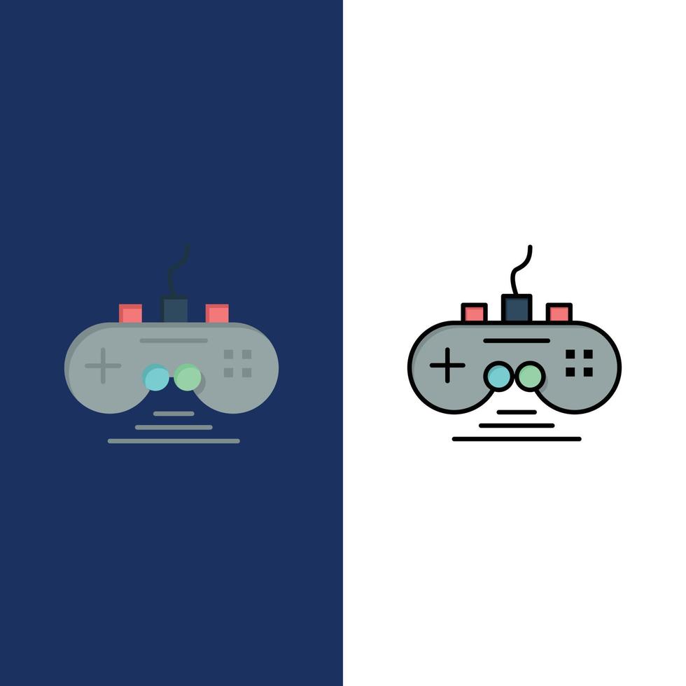 controlador juego controlador gamepad iconos planos y llenos de línea conjunto de iconos vector fondo azul