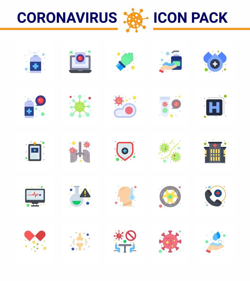 25 Flat Color Coronavirus disease and prevention vector icon sanitizer hand report corona protect viral coronavirus 2019nov disease Vector Design Elements