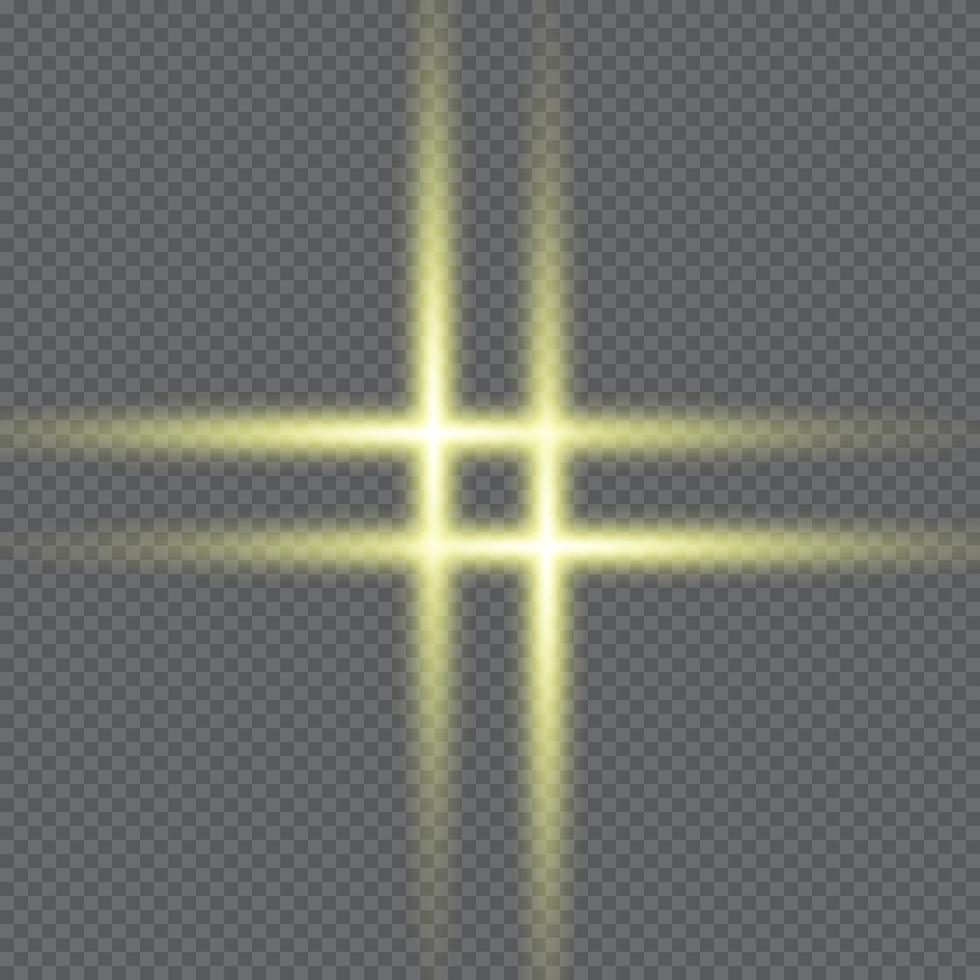Gold glowing star. Realistic sun rays. Yellow sun ray glow abstract shine light effect. Yellow energy flash. Special lens flare light effect. Vector illustration