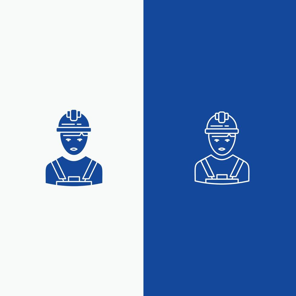 Worker Industry Avatar Engineer Supervisor Line and Glyph Solid icon Blue banner Line and Glyph Solid icon Blue banner vector