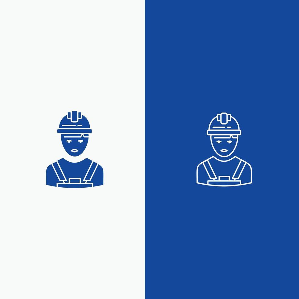 trabajador industria avatar ingeniero supervisor línea y glifo icono sólido bandera azul línea y glifo icono sólido bandera azul vector