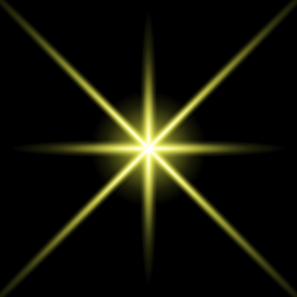 estrella brillante de oro. rayos de sol realistas. efecto de luz de brillo abstracto de resplandor de rayo de sol amarillo. destello de energía amarilla. efecto de luz de destello de lente especial. ilustración vectorial vector