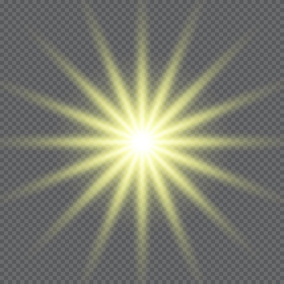 estrella brillante de oro. rayos de sol realistas. efecto de luz de brillo abstracto de resplandor de rayo de sol amarillo. destello de energía amarilla. efecto de luz de destello de lente especial. ilustración vectorial vector