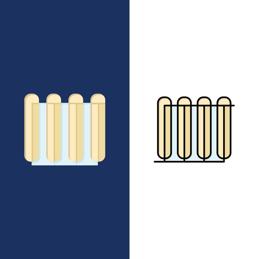 Battery Heater Hot Radiator Heating  Icons Flat and Line Filled Icon Set Vector Blue Background