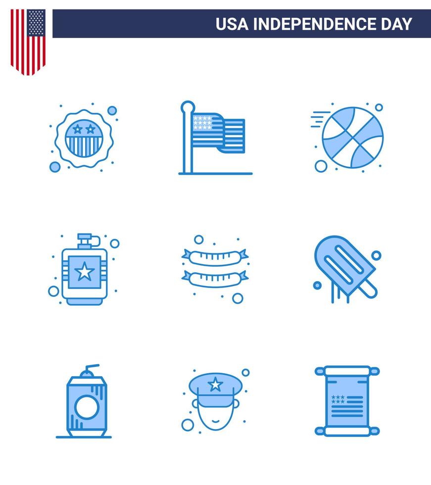 9 iconos creativos de estados unidos signos de independencia modernos y símbolos del 4 de julio de frankfurter líquido baloncesto cadera bebida elementos de diseño de vector de día de estados unidos editables