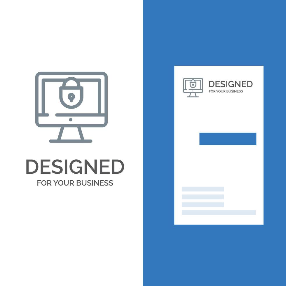 diseño de logotipo gris de seguridad de bloqueo de internet de computadora y plantilla de tarjeta de visita vector