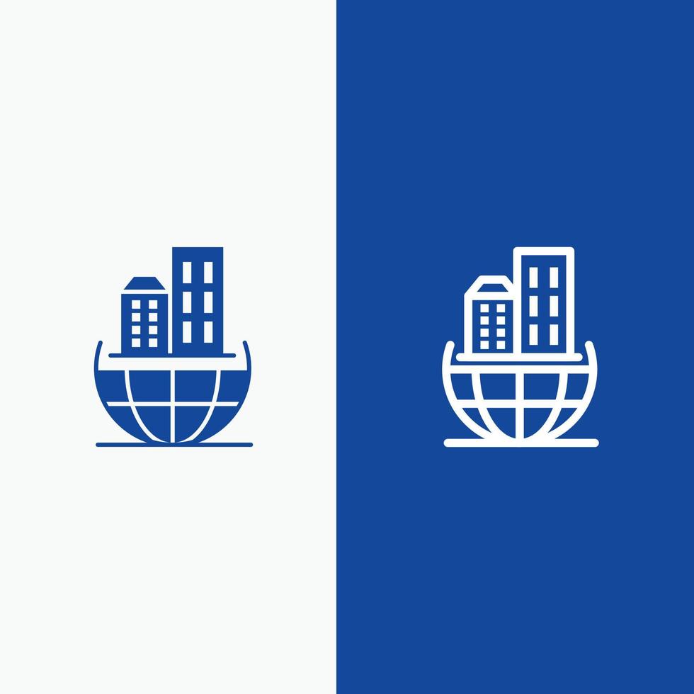 Global Organization Architecture Business Sustainable Line and Glyph Solid icon Blue banner Line and Glyph Solid icon Blue banner vector
