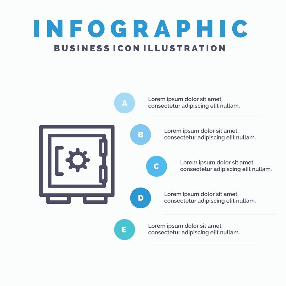 icono de línea segura de seguridad de casillero de bloqueo con fondo de infografía de presentación de 5 pasos vector