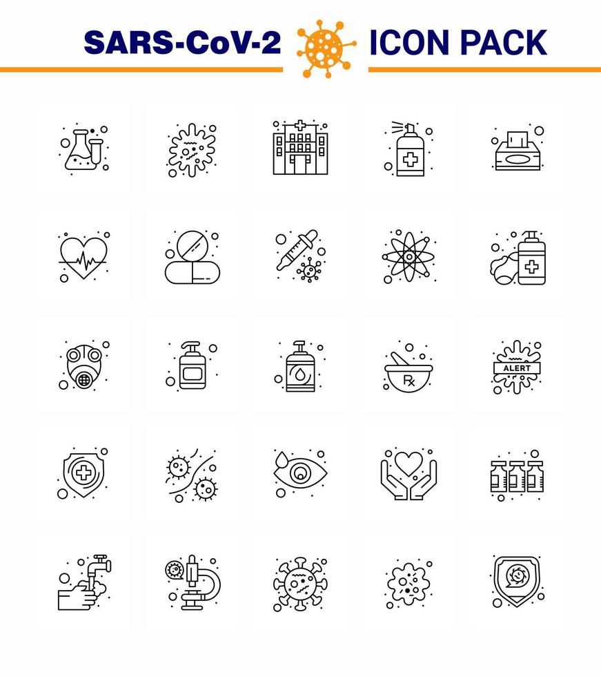 25 line viral Virus corona icon pack such as box handcare infection hand spray viral coronavirus 2019nov disease Vector Design Elements