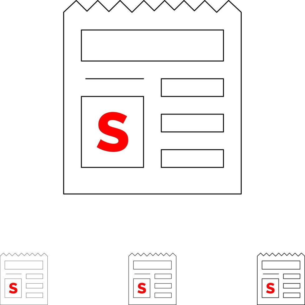 Basic Money Document Bank Bold and thin black line icon set vector