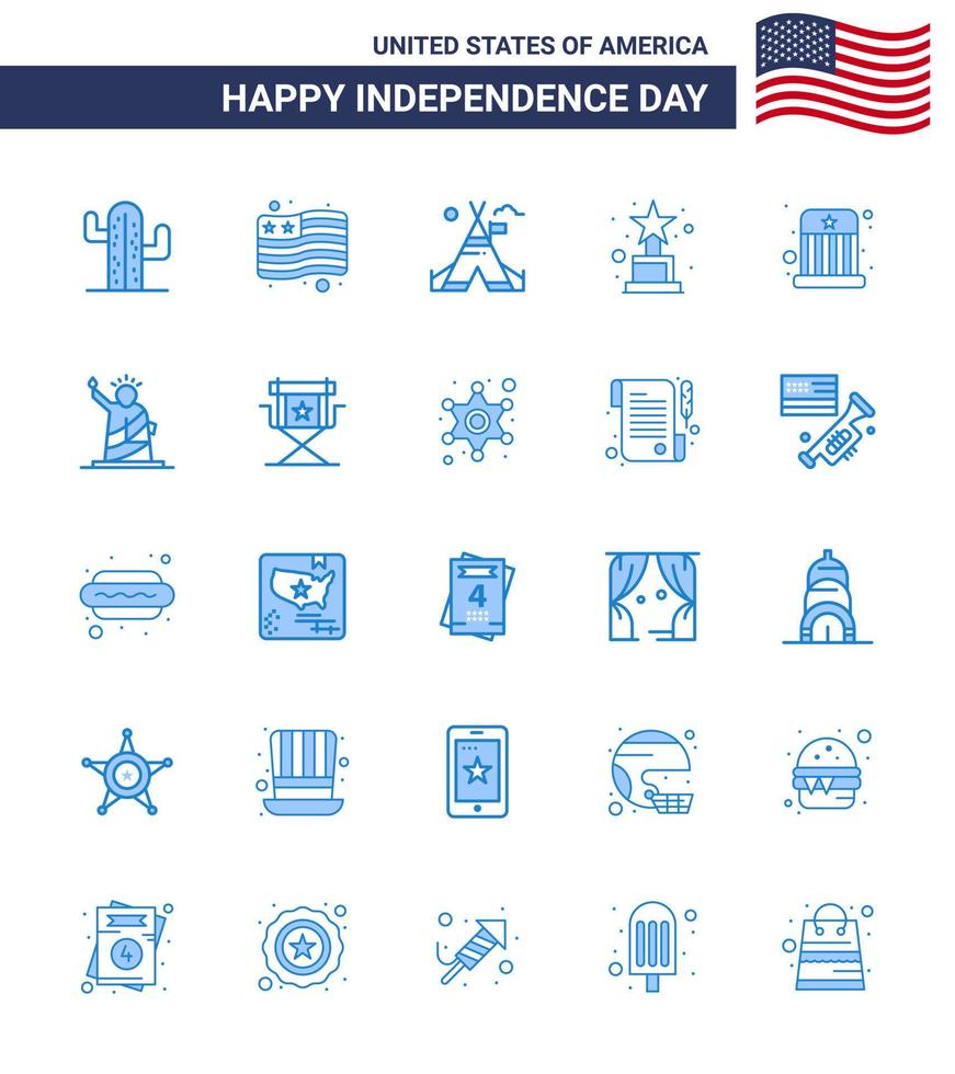 Happy Independence Day USA Pack of 25 Creative Blues of hat entertainment tent circus award Editable USA Day Vector Design Elements