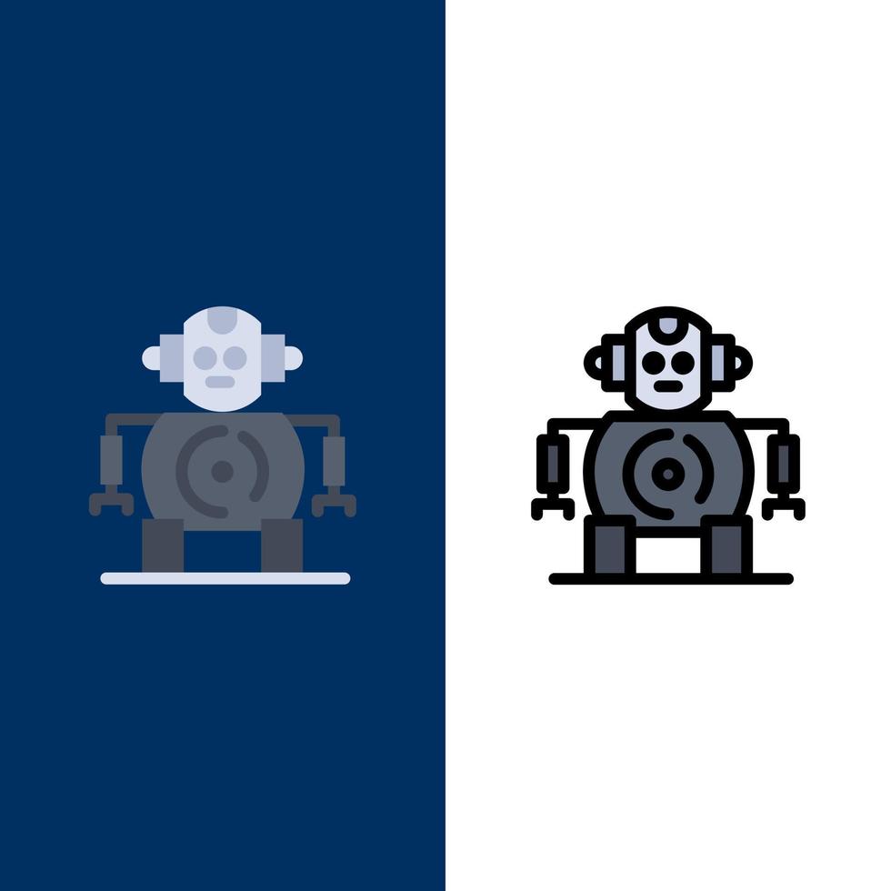 Cnc Robotics Technology  Icons Flat and Line Filled Icon Set Vector Blue Background