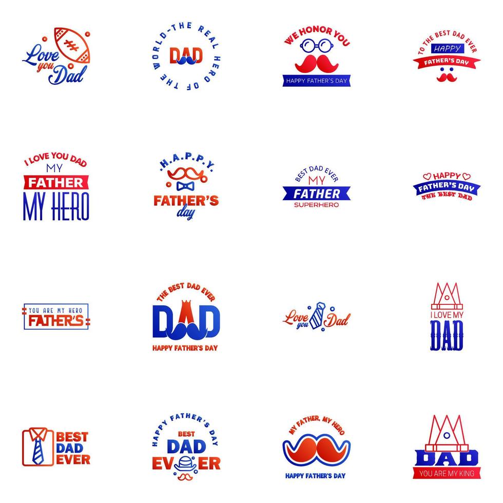 happy fathers day 16 Blue and red text design Vector calligraphy Typography poster Usable as background Editable Vector Design Elements