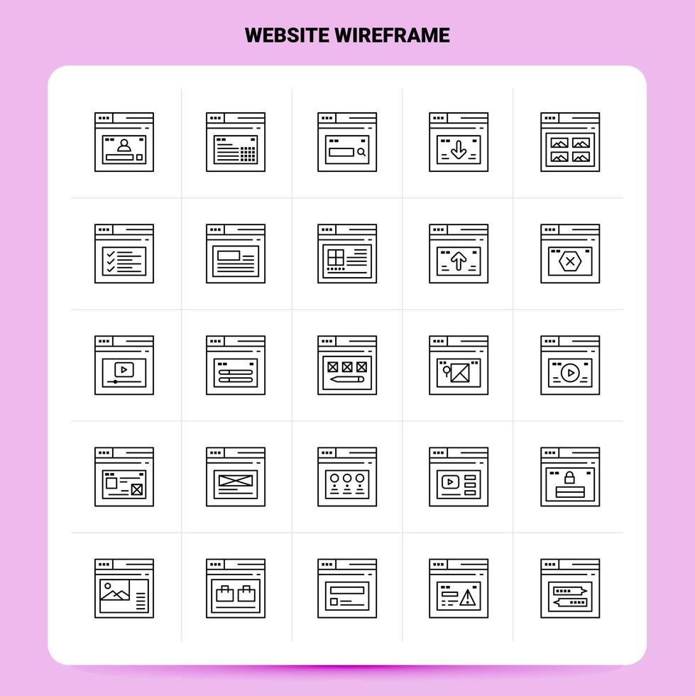 OutLine 25 Website Wireframe Icon set Vector Line Style Design Black Icons Set Linear pictogram pack Web and Mobile Business ideas design Vector Illustration