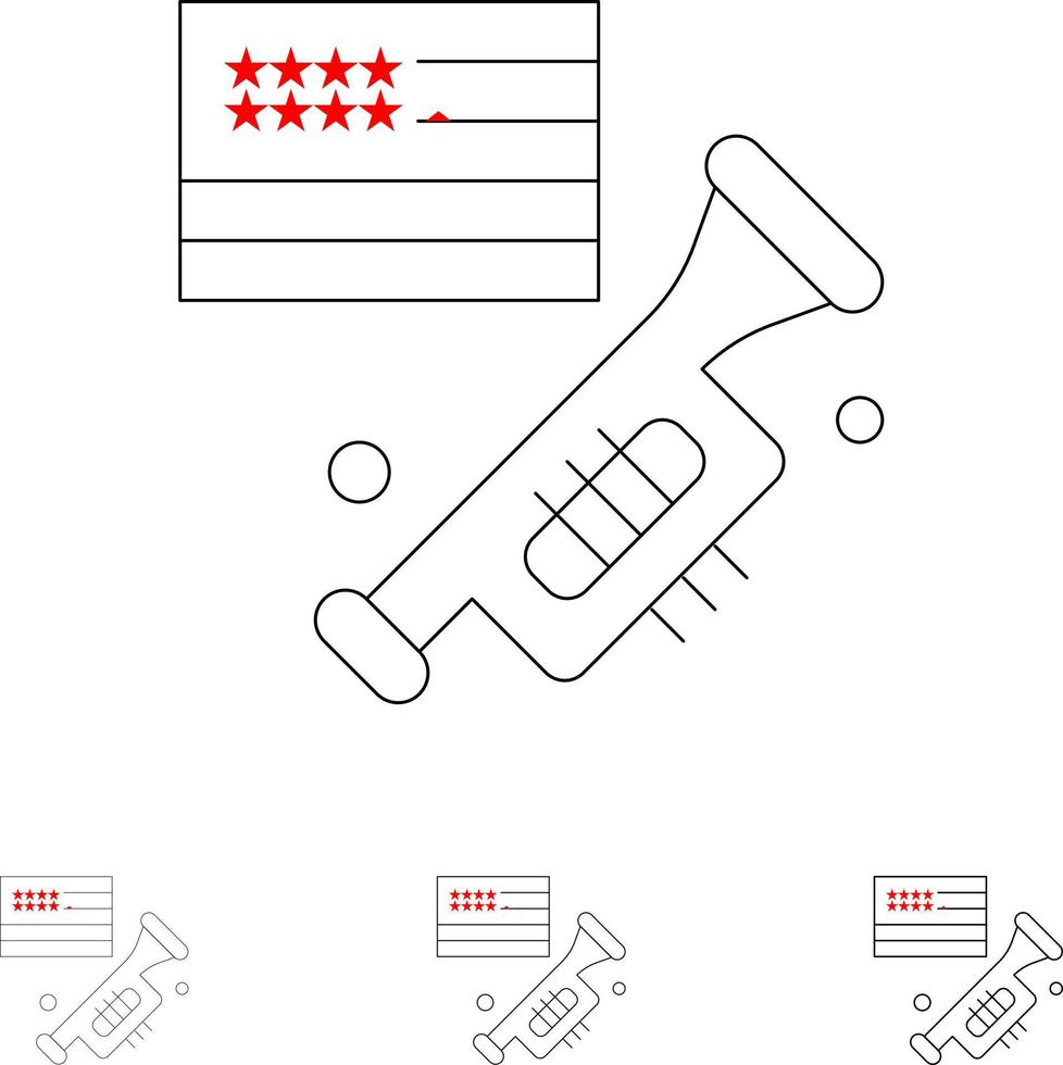 Flag Speaker Laud American Bold and thin black line icon set vector