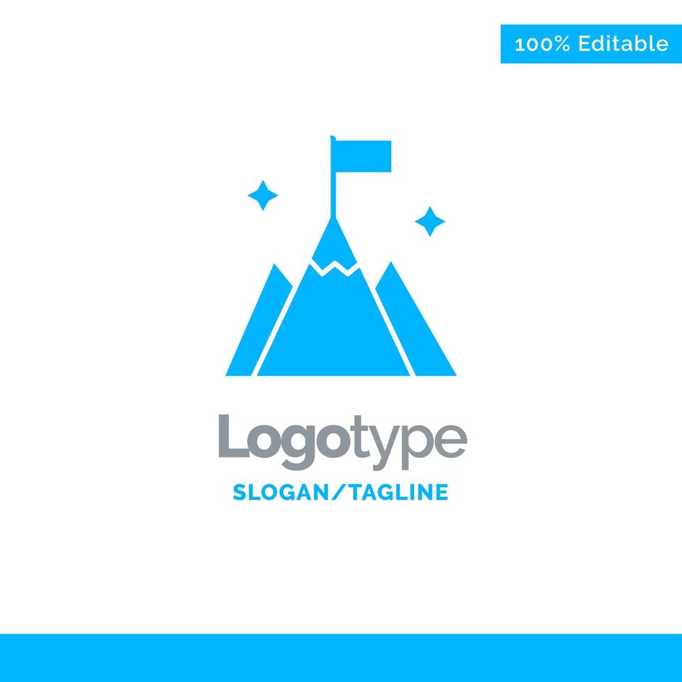 plantilla de logotipo sólido azul de interfaz de usuario de bandera de montaña lugar para eslogan vector