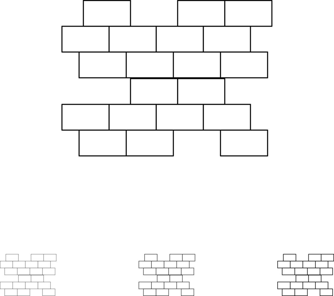 conjunto de iconos de línea negra audaz y delgada de pared de ladrillos vector