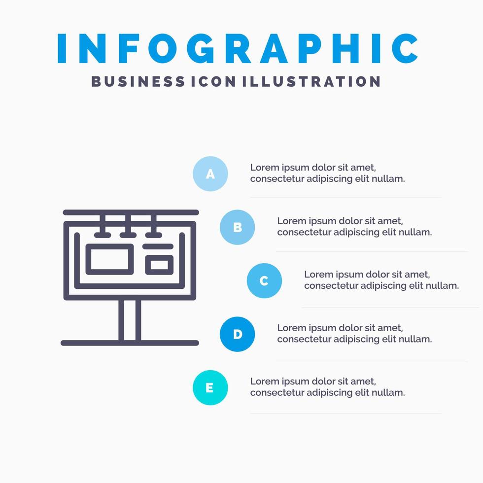 tablero cartelera letrero publicidad marca línea icono con 5 pasos presentación infografía fondo vector