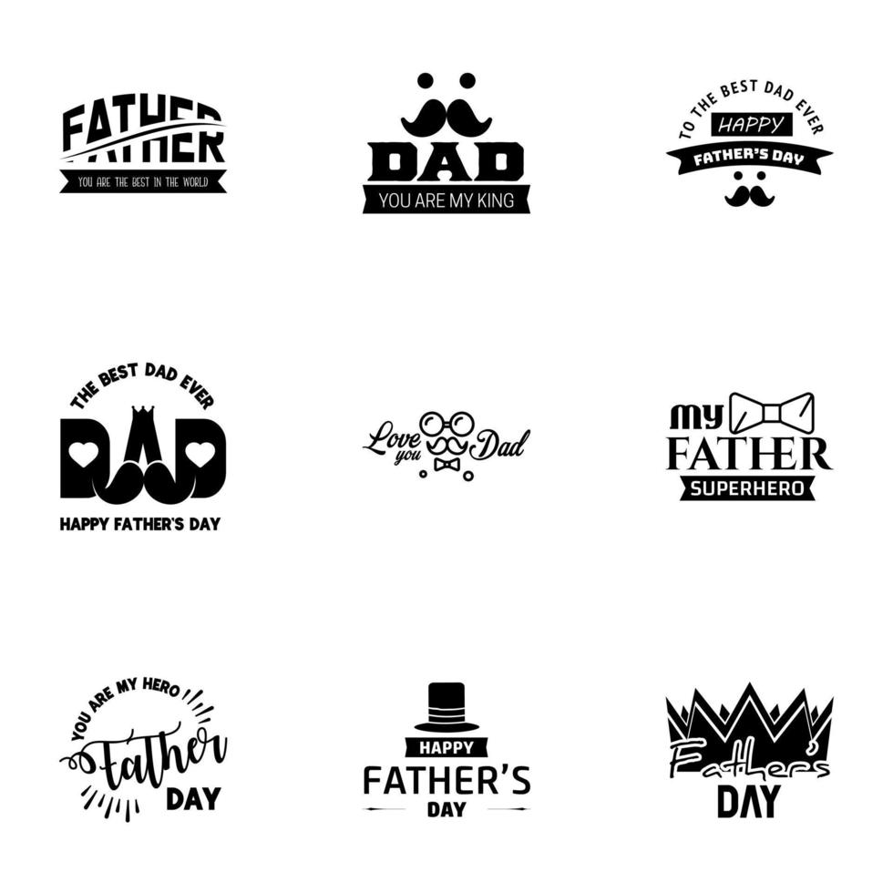 Happy Fathers Day Calligraphy greeting card 9 Black Typography Collection Vector illustration Editable Vector Design Elements
