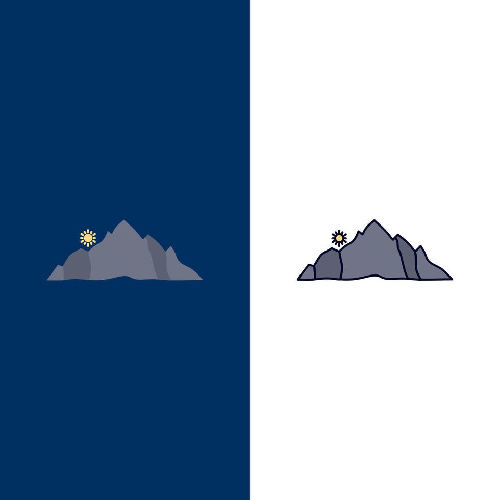 hill landscape nature mountain scene Flat Color Icon Vector