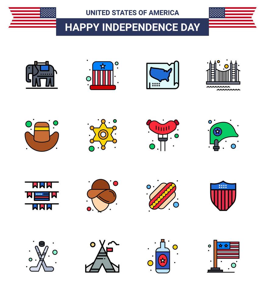 Happy Independence Day 16 Flat Filled Lines Icon Pack for Web and Print american tourism states landmark gate Editable USA Day Vector Design Elements