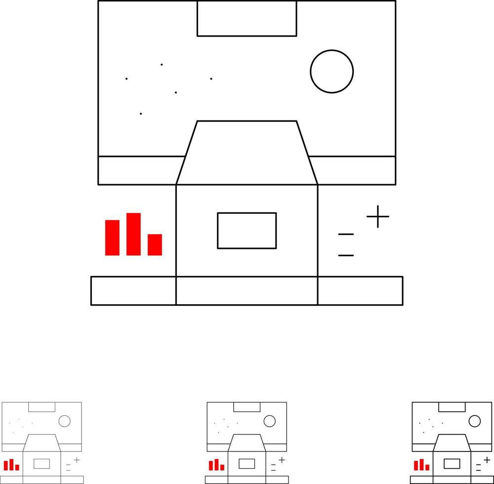 Cabin Center Control Panel Room Bold and thin black line icon set vector