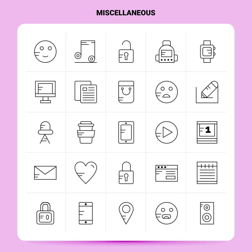 OutLine 25 Miscellaneous Icon set Vector Line Style Design Black Icons Set Linear pictogram pack Web and Mobile Business ideas design Vector Illustration