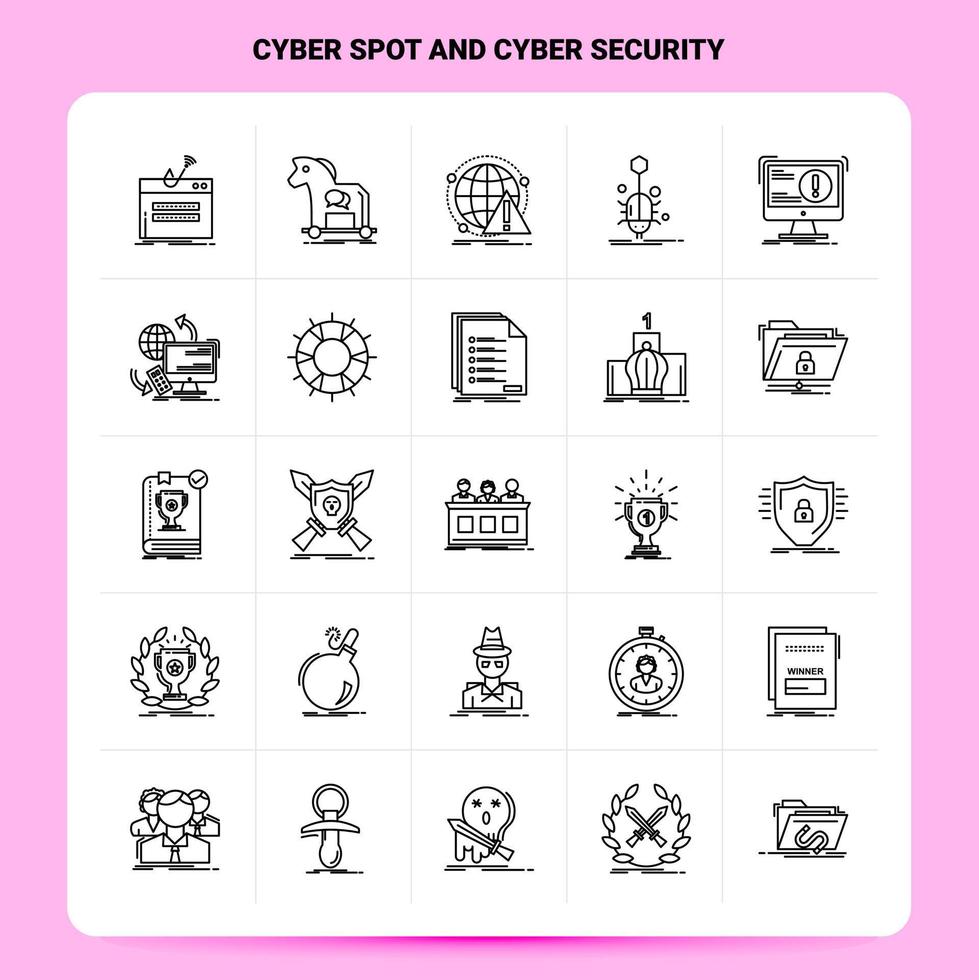 OutLine 25 Cyber Spot And Cyber Security Icon set Vector Line Style Design Black Icons Set Linear pictogram pack Web and Mobile Business ideas design Vector Illustration