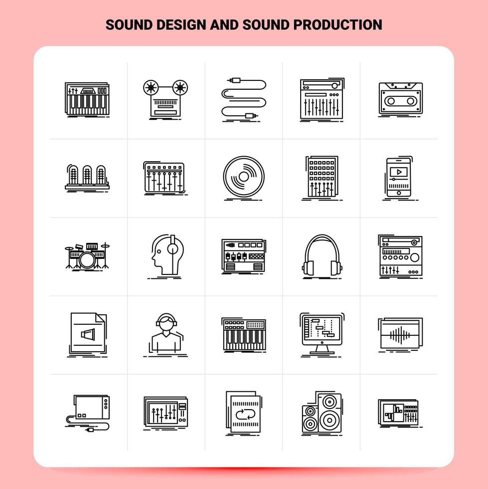OutLine 25 Sound Design And Sound Production Icon set Vector Line Style Design Black Icons Set Linear pictogram pack Web and Mobile Business ideas design Vector Illustration