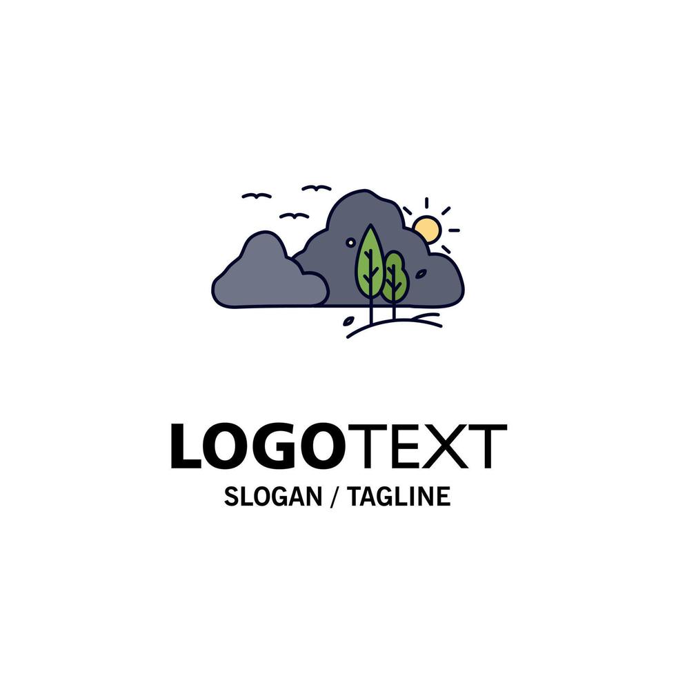 mountain landscape hill nature tree Flat Color Icon Vector