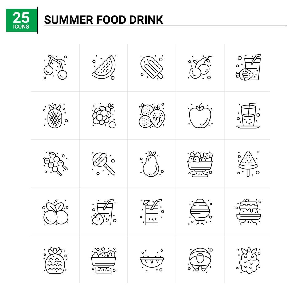 25 Summer Food Drink icon set vector background