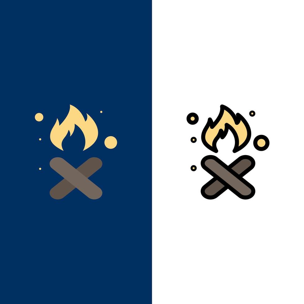 Burn Fire Garbage Pollution Smoke  Icons Flat and Line Filled Icon Set Vector Blue Background