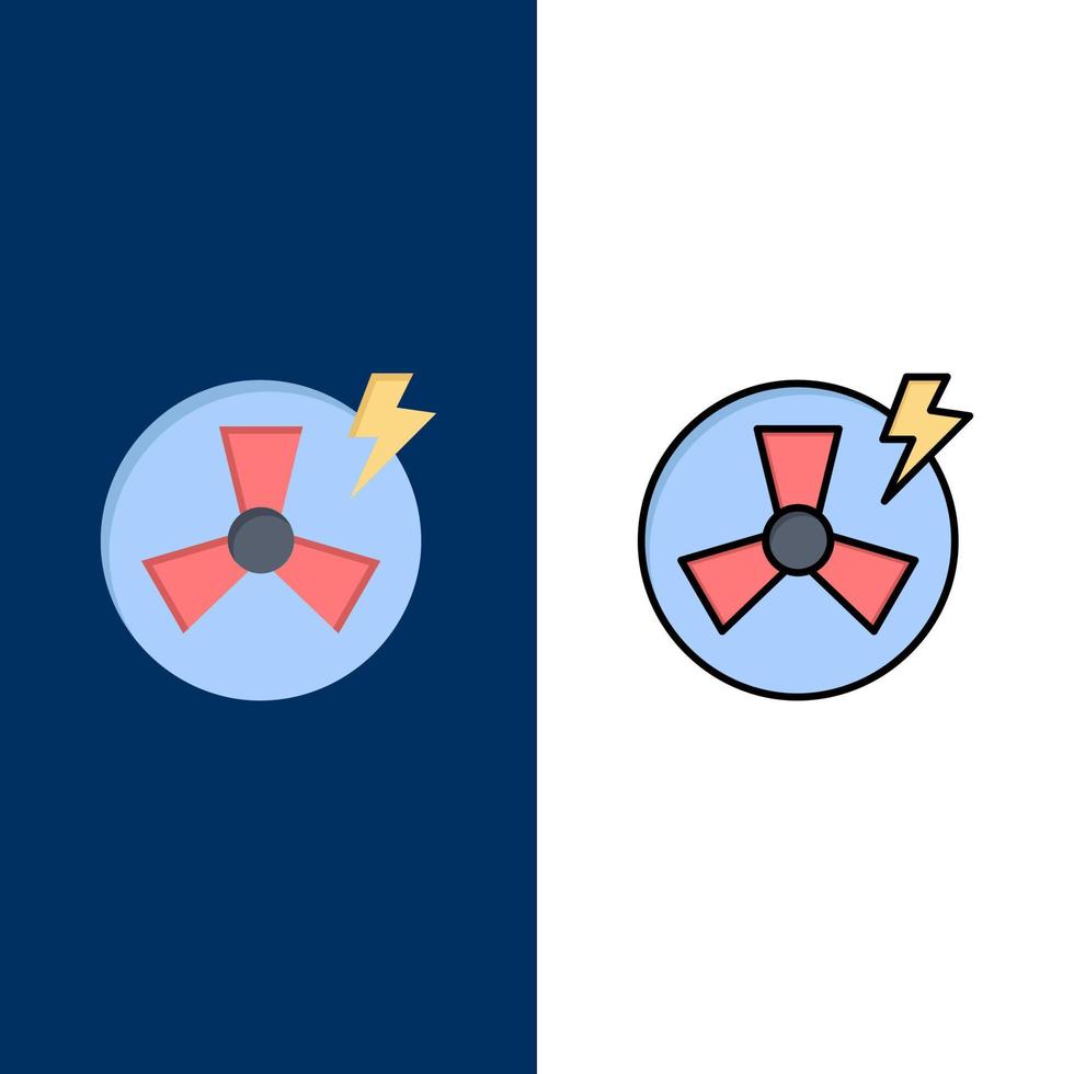 Fan Power Energy Factory  Icons Flat and Line Filled Icon Set Vector Blue Background