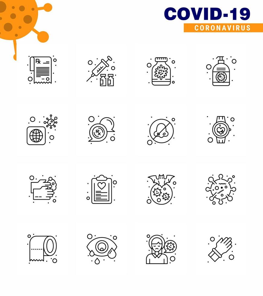 Simple Set of Covid19 Protection Blue 25 icon pack icon included bacteria hand sanitizer capsule hand cream viral coronavirus 2019nov disease Vector Design Elements