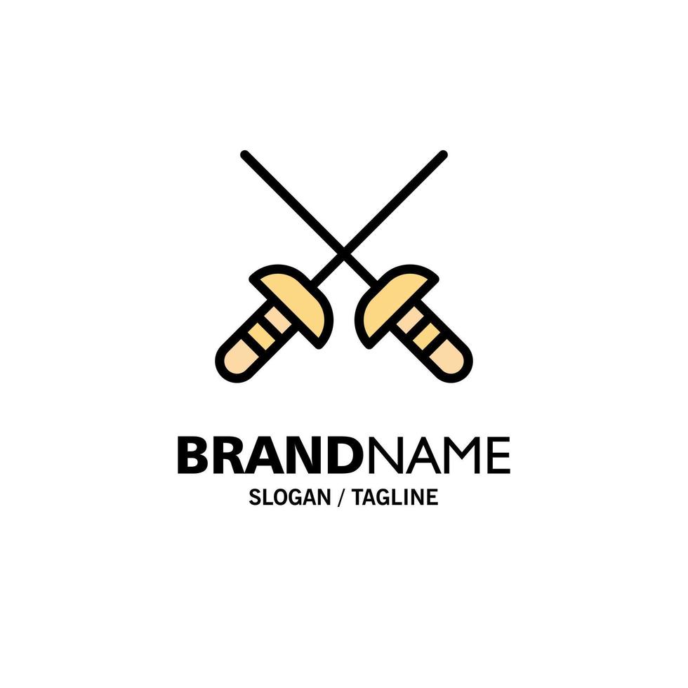 Fencing Sabre Sport Business Logo Template Flat Color vector