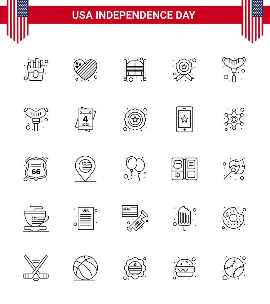 Happy Independence Day USA Pack of 25 Creative Lines of frankfurter police doors star badge Editable USA Day Vector Design Elements