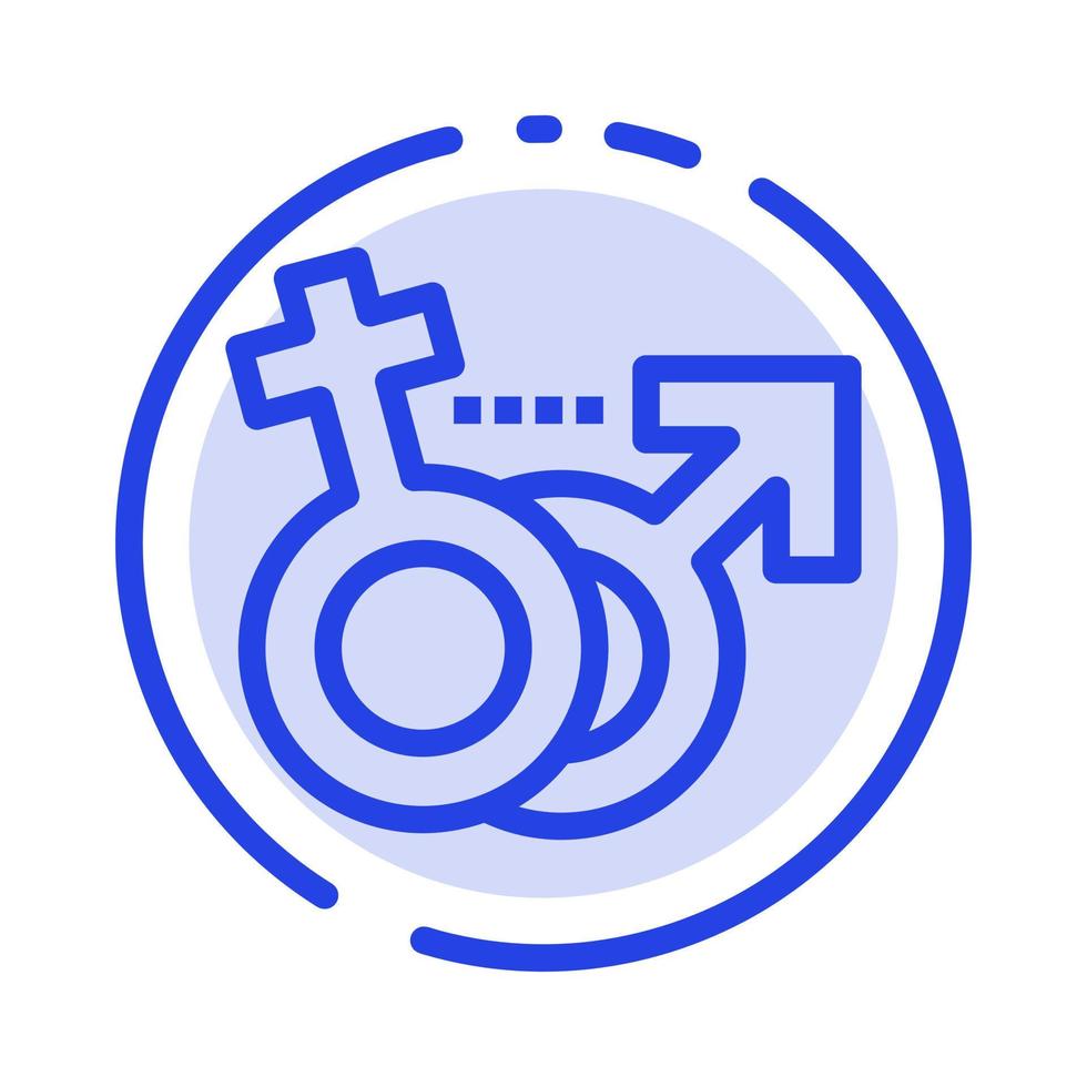 género masculino femenino símbolo azul línea punteada icono de línea vector