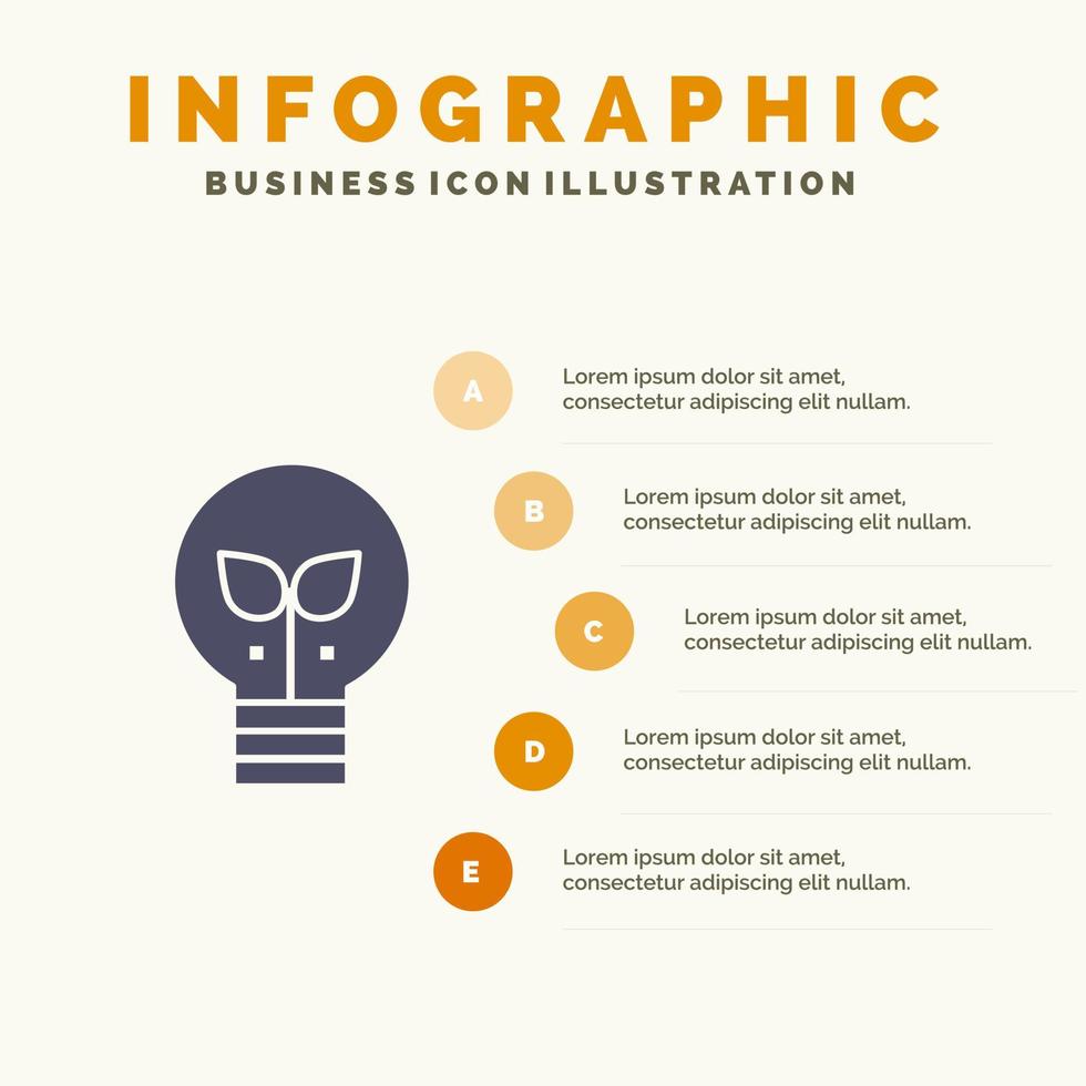 eco idea lámpara luz sólido icono infografía 5 pasos presentación antecedentes vector