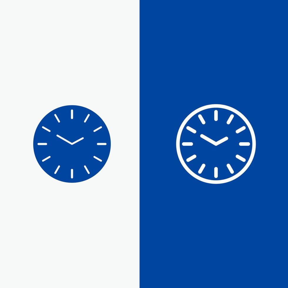 reloj de tiempo línea de limpieza y glifo icono sólido banner azul línea y glifo icono sólido banner azul vector