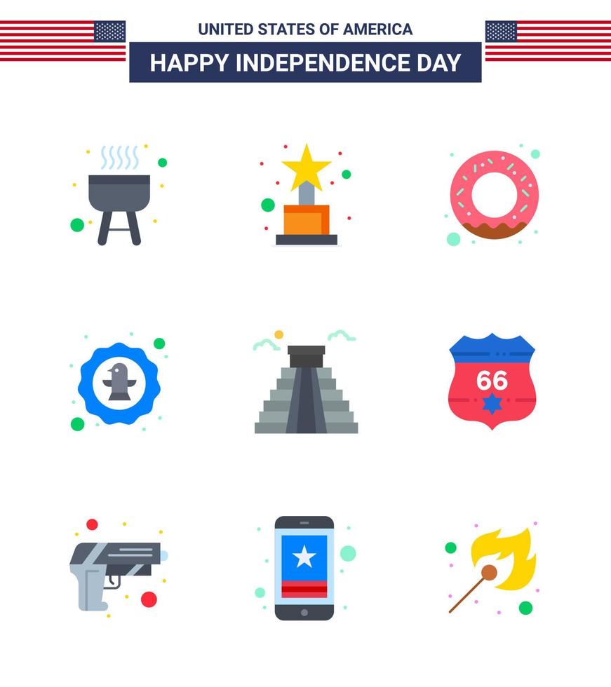 Modern Set of 9 Flats and symbols on USA Independence Day such as usa landmark nutrition building eagle Editable USA Day Vector Design Elements